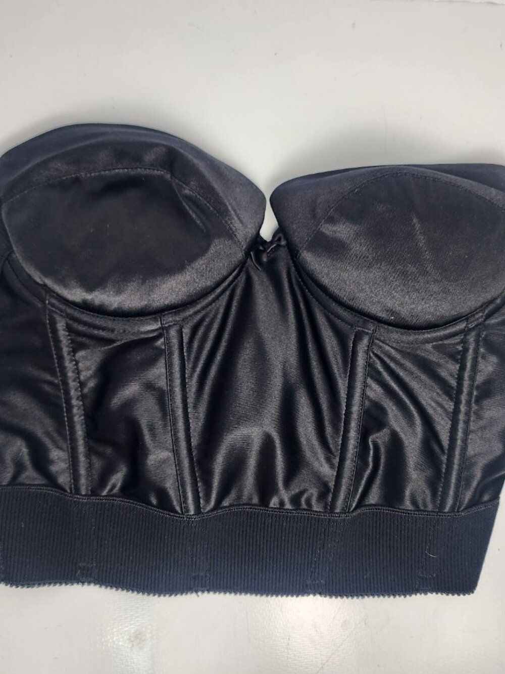 Vintage Wonderbra 36B Black Satin Strapless Longline Push Up Bra Removable Pads